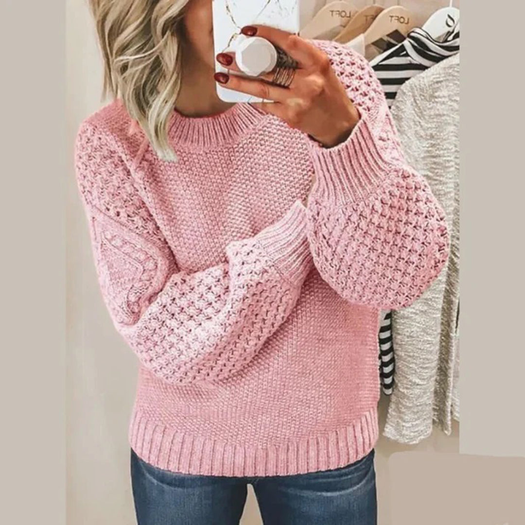 Pull En Maille Épais Femme Coupe Décontractée Avec Manches Volumineuses Bords Côtelés