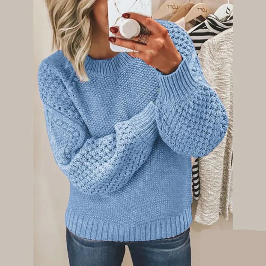 Pull En Maille Épais Femme Coupe Décontractée Avec Manches Volumineuses Bords Côtelés