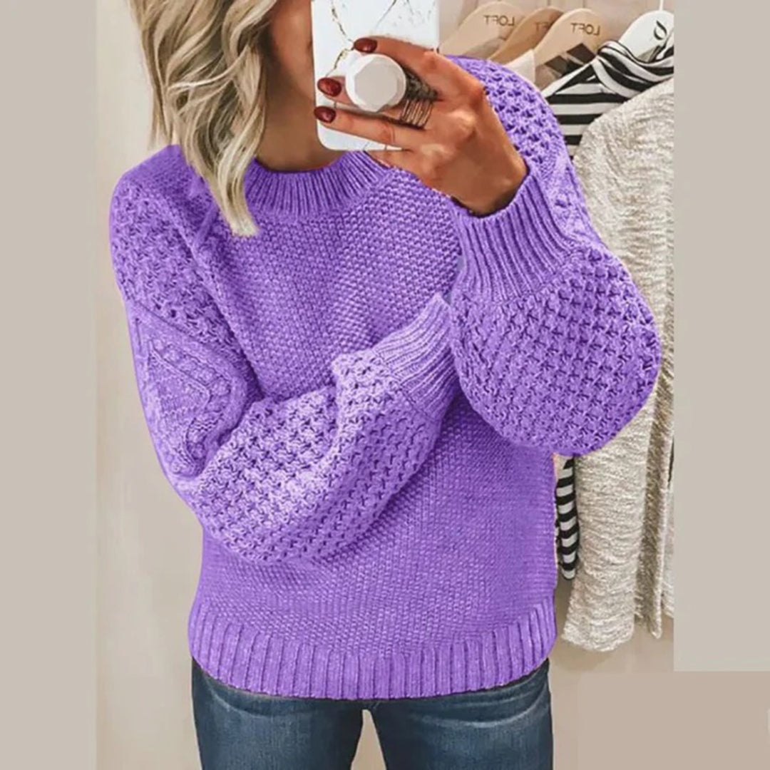 Pull En Maille Épais Femme Coupe Décontractée Avec Manches Volumineuses Bords Côtelés