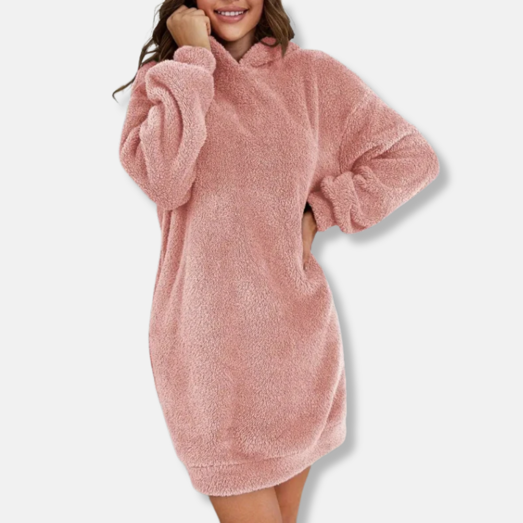 Robe À Capuche Pour Femme En Peluche Texture Délicate Oversize Mini À Manches Longues Pour Détente