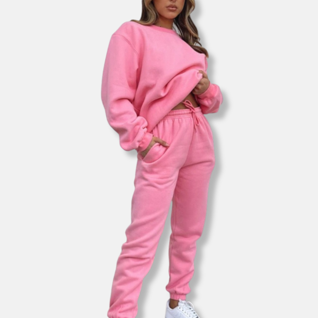 Ensemble Deux Pièces Femme En Mélange De Coton Avec Coupe Décontractée Et Ceinture Élastique À Cordon
