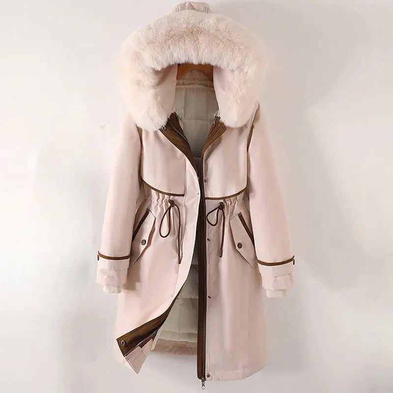 Parka Femme Hivernale Élégante Et Chaude Avec Capuche Fourrure Synthétique Respirante Douce