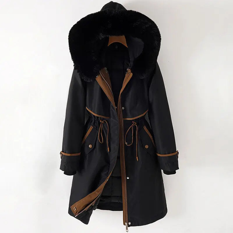 Parka Femme Hivernale Élégante Et Chaude Avec Capuche Fourrure Synthétique Respirante Douce