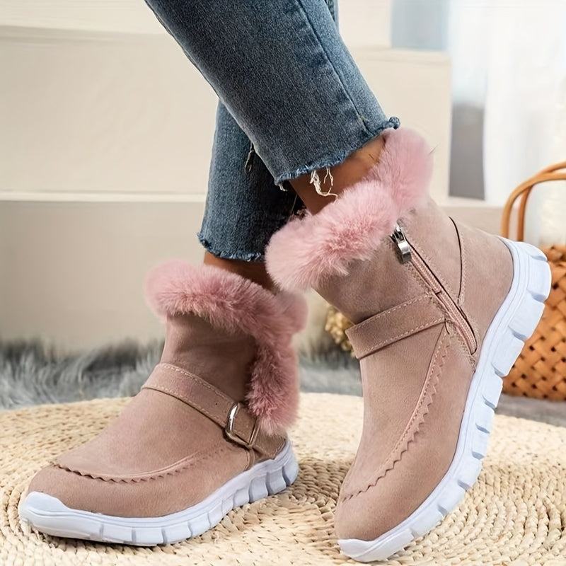 Bottes De Neige Pour Femmes Grande Taille Avec Doublure Pelucheuse Et Zip Latéral Confortables Pour L Hiver