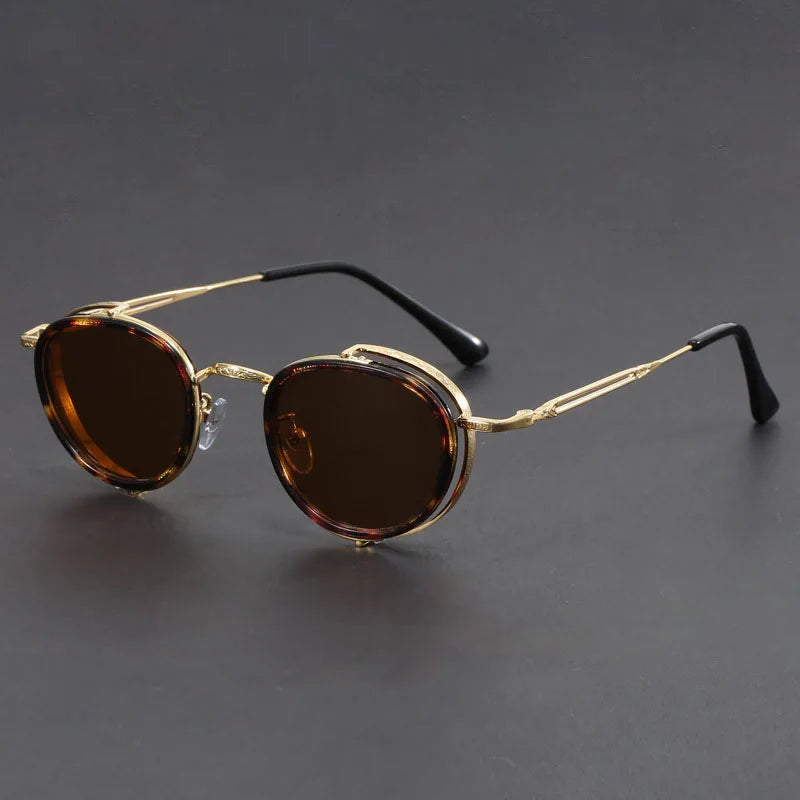 Lunettes De Soleil Porto Noir Rondes En Métal Noir Mat UV400 Pour Un Style Rétro Moderne Et Élégant