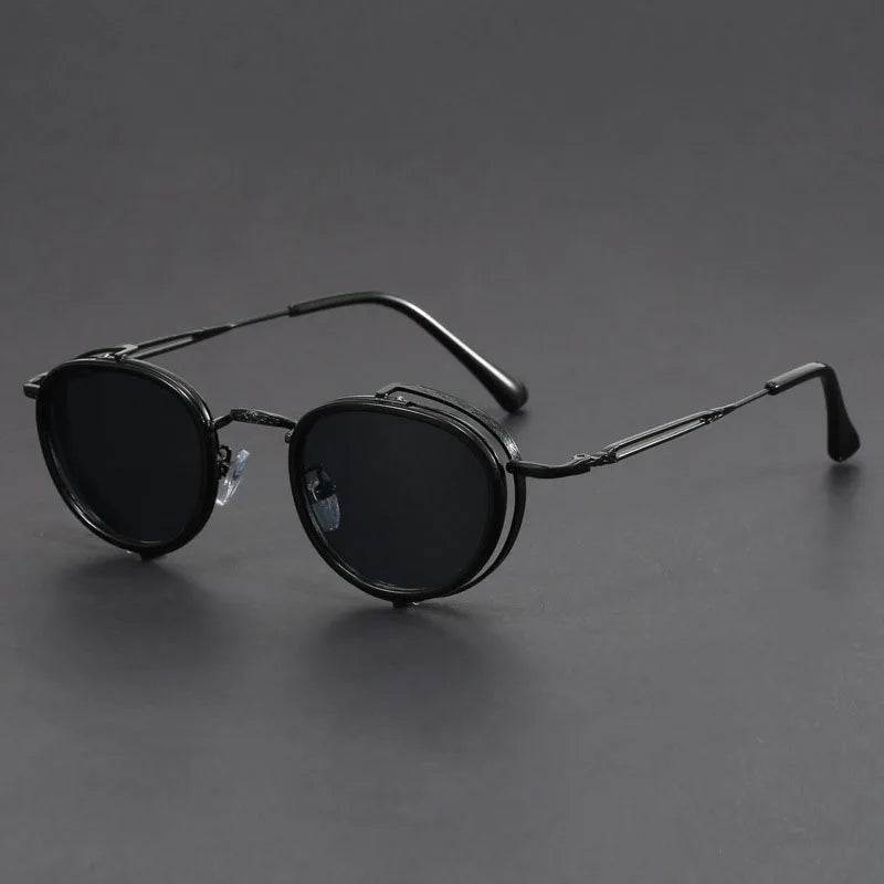 Lunettes De Soleil Porto Noir Rondes En Métal Noir Mat UV400 Pour Un Style Rétro Moderne Et Élégant