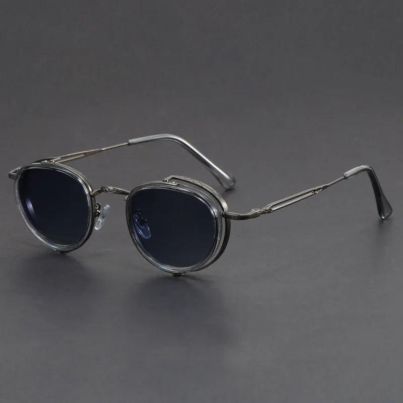 Lunettes De Soleil Porto Noir Rondes En Métal Noir Mat UV400 Pour Un Style Rétro Moderne Et Élégant