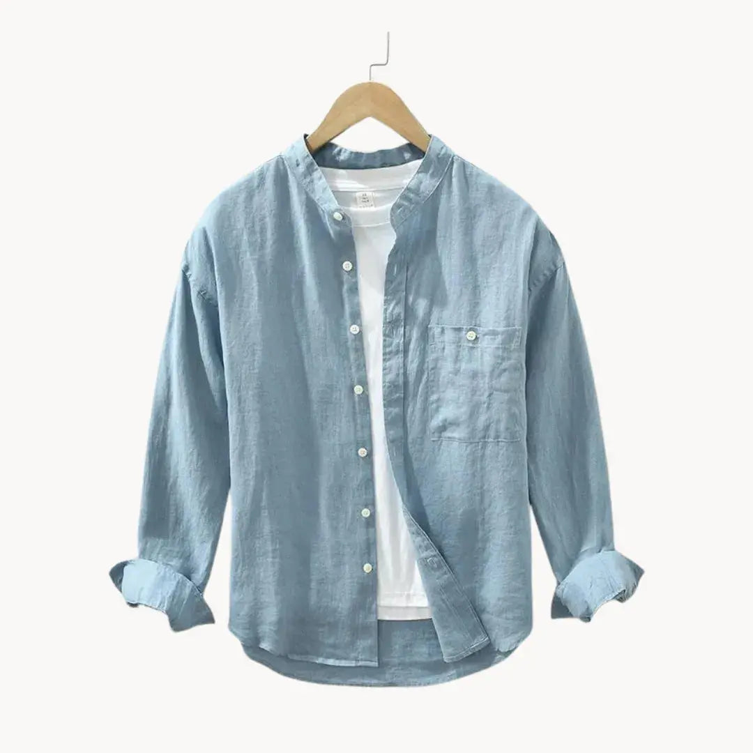 Chemise Décontractée En Lin Prestige Slim Fit Avec Poche Poitrine Et Teinte Lavée Pour Été Unisexe Amawinc