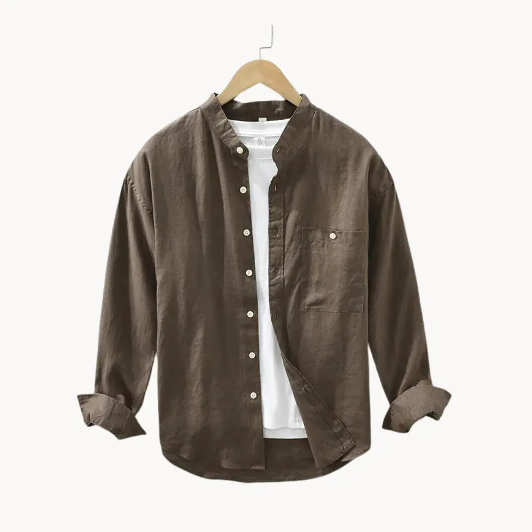 Chemise Décontractée En Lin Prestige Slim Fit Avec Poche Poitrine Et Teinte Lavée Pour Été Unisexe Amawinc