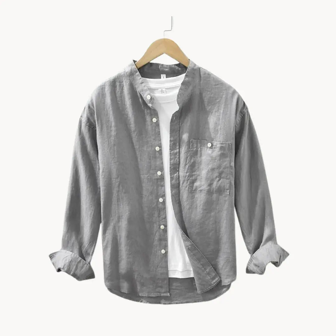 Chemise Décontractée En Lin Prestige Slim Fit Avec Poche Poitrine Et Teinte Lavée Pour Été Unisexe Amawinc