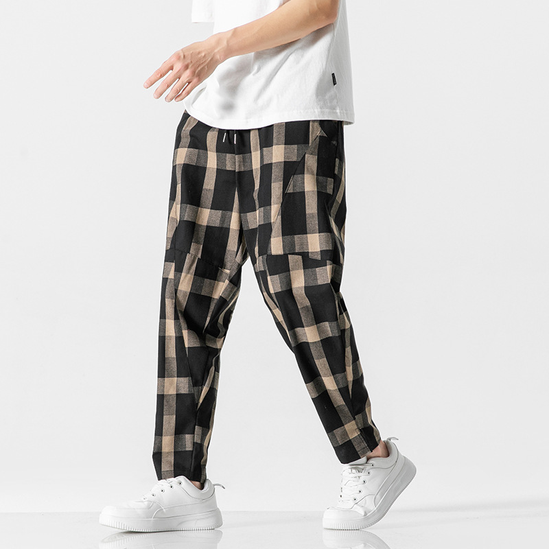 Pantalon Preston À Carreaux Rouge Noir Coupe Tapered Décontractée Léger Et Respirant Pour Toute L'Année