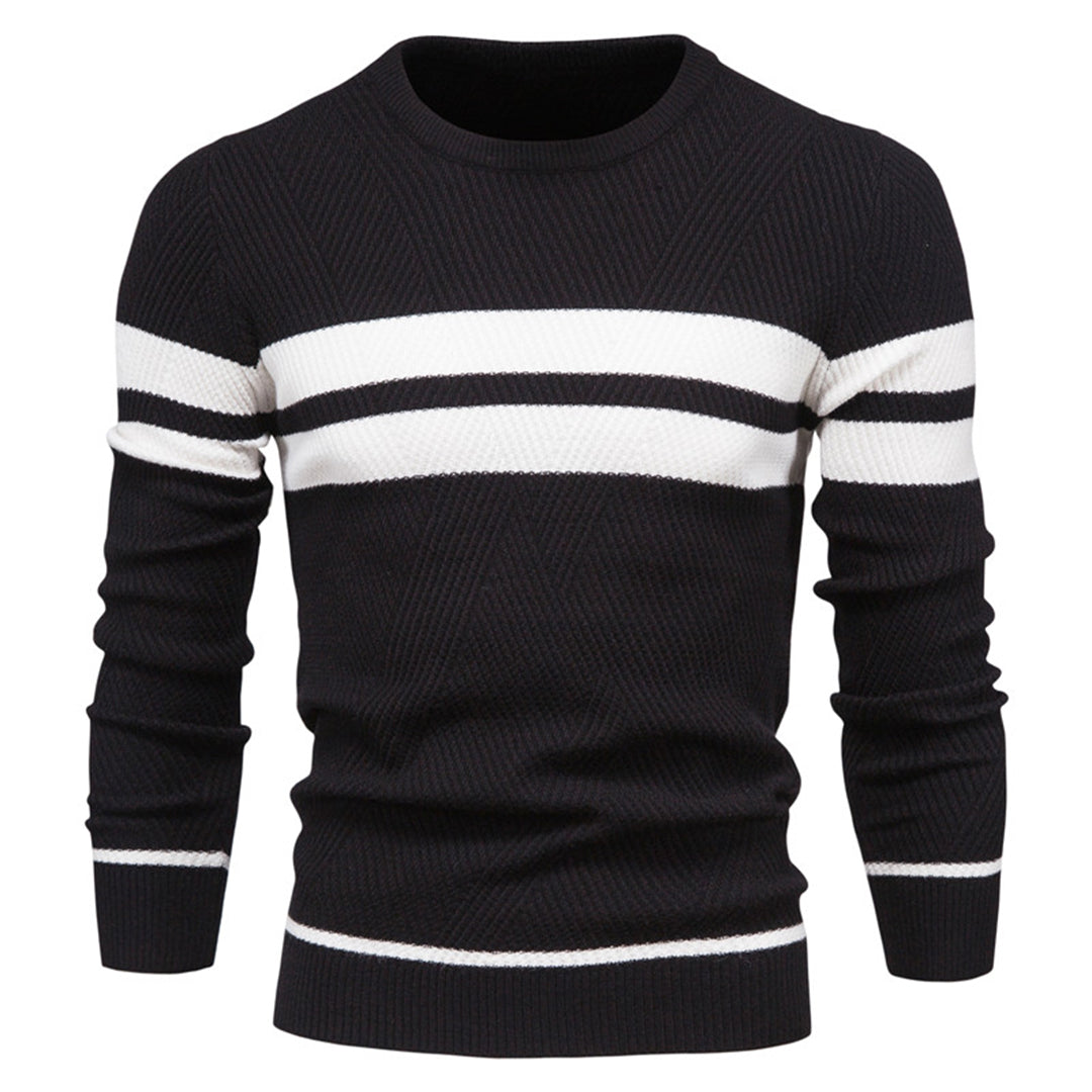 Pull Homme Slim Fit En Maille À Texture Côtelée Avec Rayure Blanche Subtile Col Rond