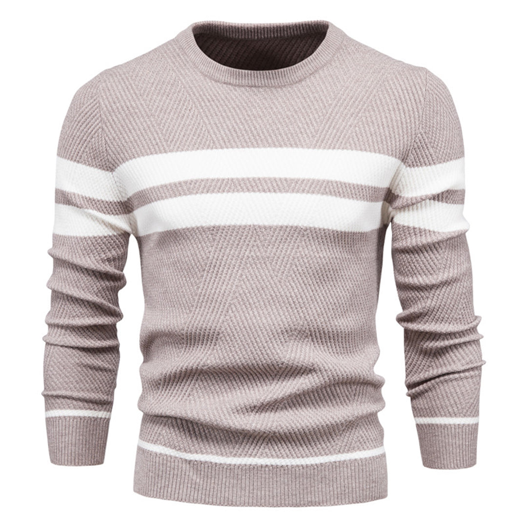 Pull Homme Slim Fit En Maille À Texture Côtelée Avec Rayure Blanche Subtile Col Rond