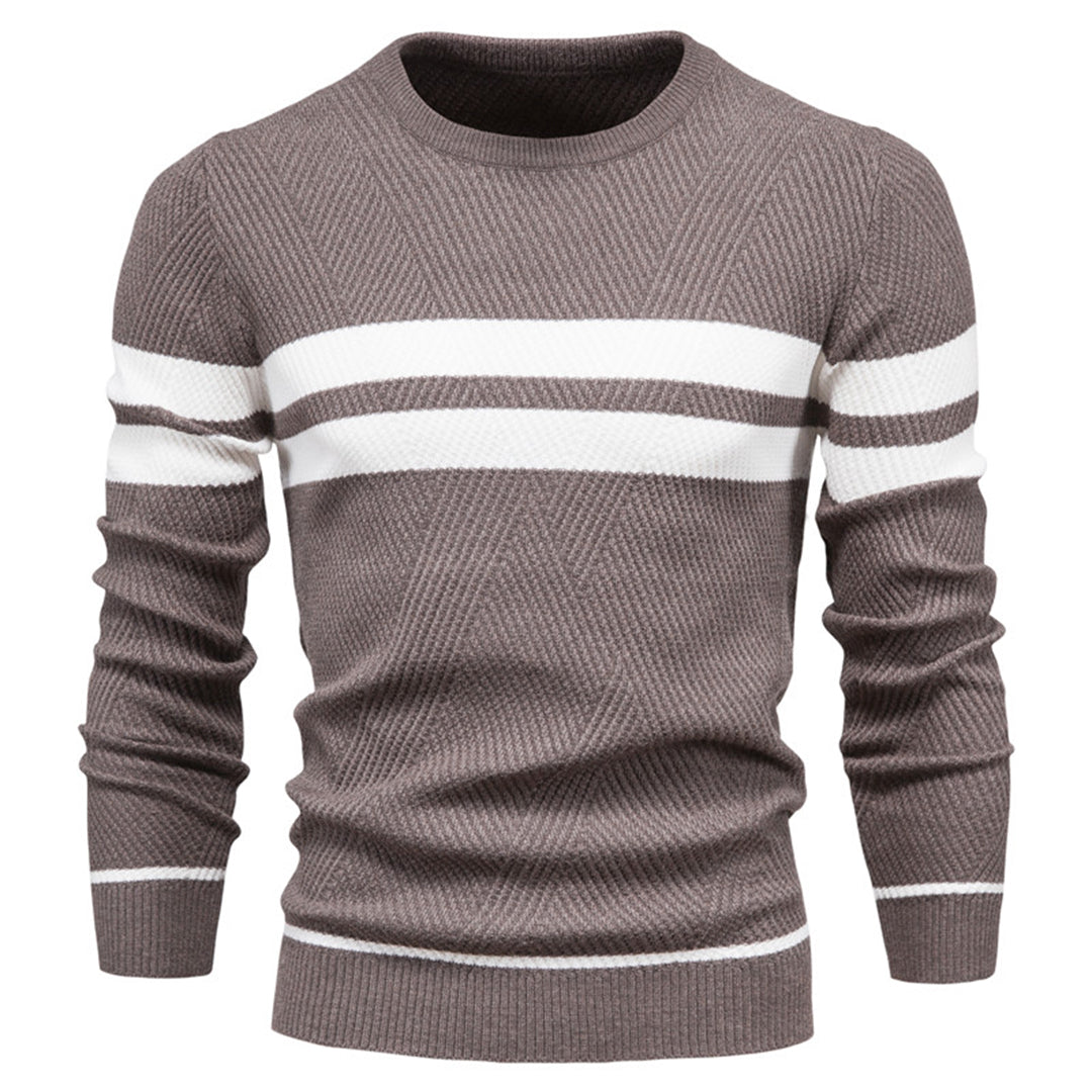 Pull Homme Slim Fit En Maille À Texture Côtelée Avec Rayure Blanche Subtile Col Rond