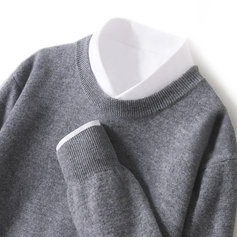 Pull Homme PureWool Amawinc Encolure Ronde En Tricot Chaud Et Durable Pour Usage Quotidien