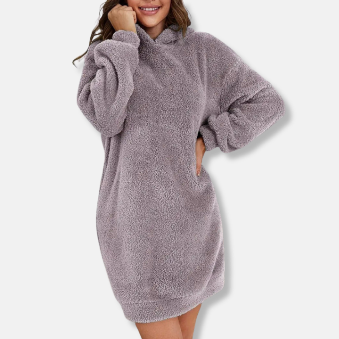 Robe À Capuche Pour Femme En Peluche Texture Délicate Oversize Mini À Manches Longues Pour Détente