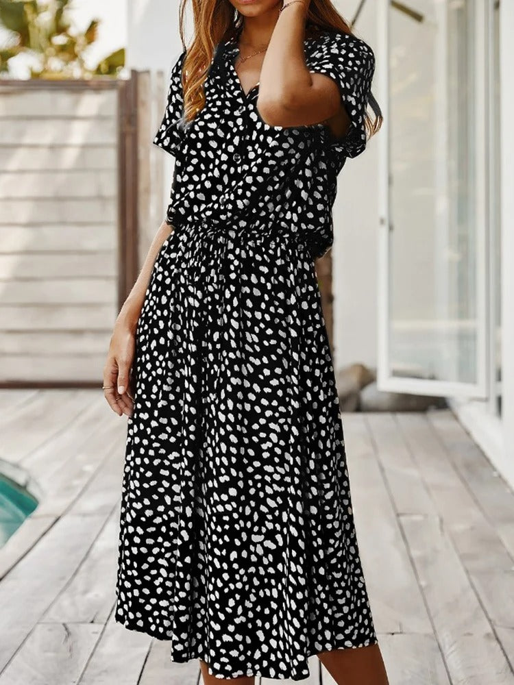 Damen-Midikleid mit Raffungen, V-Ausschnitt und Gürtel