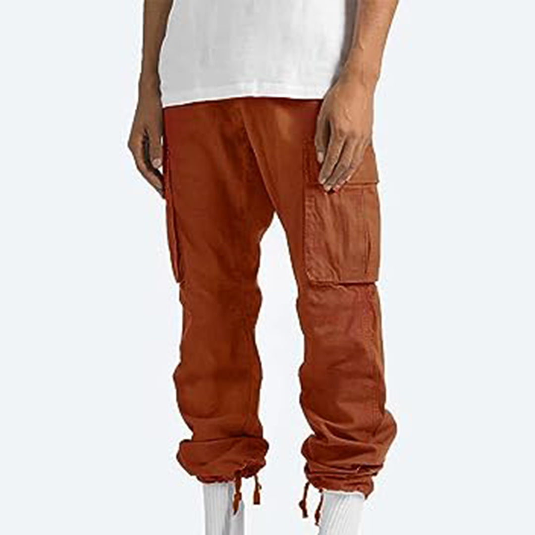 Pantalon Cargo Homme Six Poches Utilitaires Mélange Coton Coupe Décontractée Style Streetwear