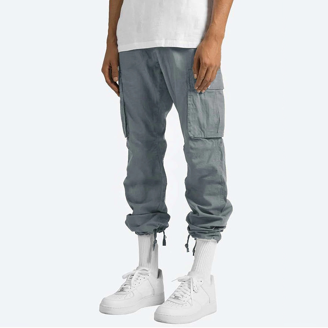 Pantalon Cargo Homme Six Poches Utilitaires Mélange Coton Coupe Décontractée Style Streetwear