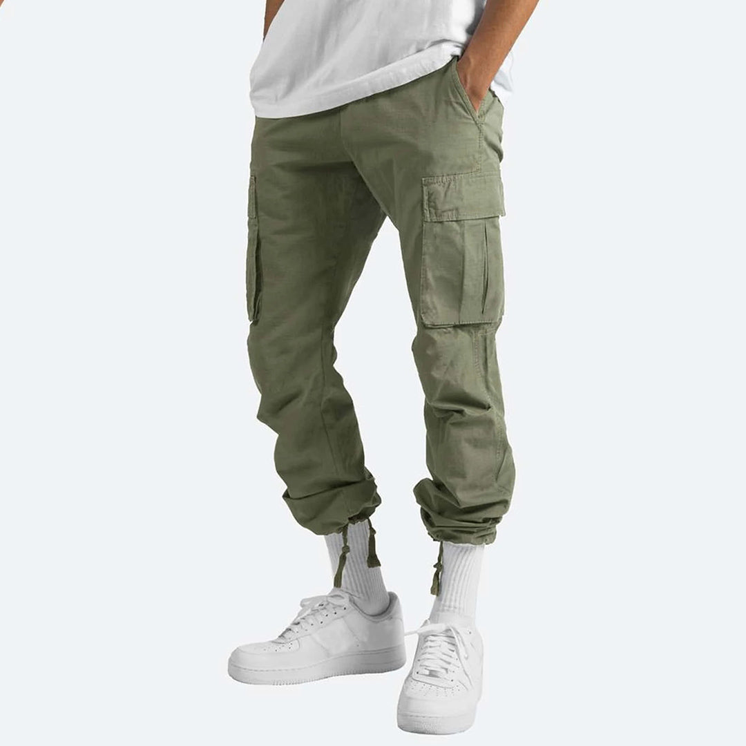 Pantalon Cargo Homme Six Poches Utilitaires Mélange Coton Coupe Décontractée Style Streetwear