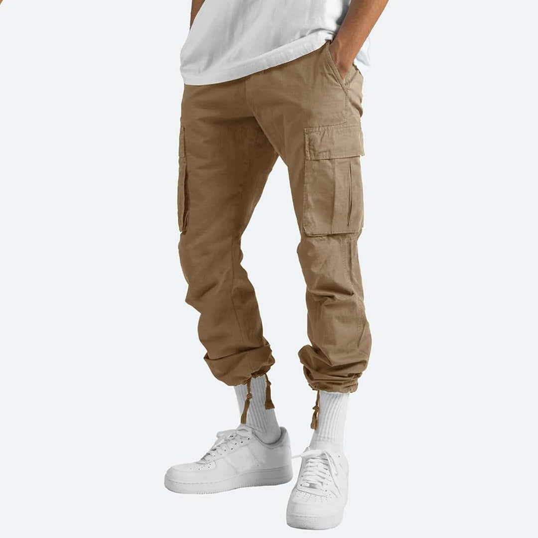 Pantalon Cargo Homme Six Poches Utilitaires Mélange Coton Coupe Décontractée Style Streetwear