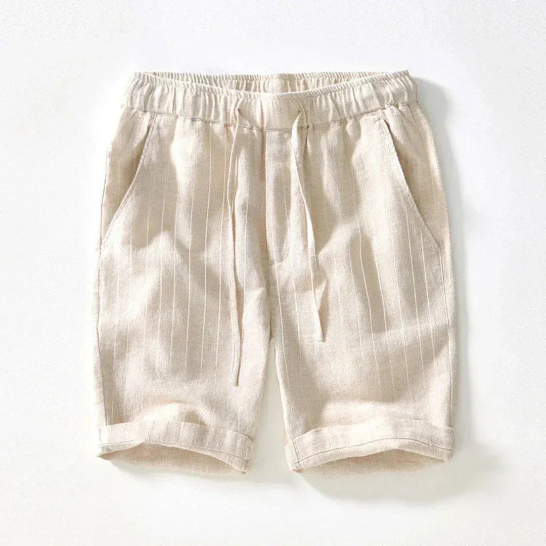 Shorts Homme Lin Coton Mi Long à Cordon Respirants Rayures Plage Confort Quotidien