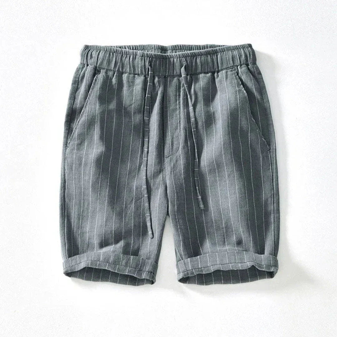 Shorts Homme Lin Coton Mi Long à Cordon Respirants Rayures Plage Confort Quotidien