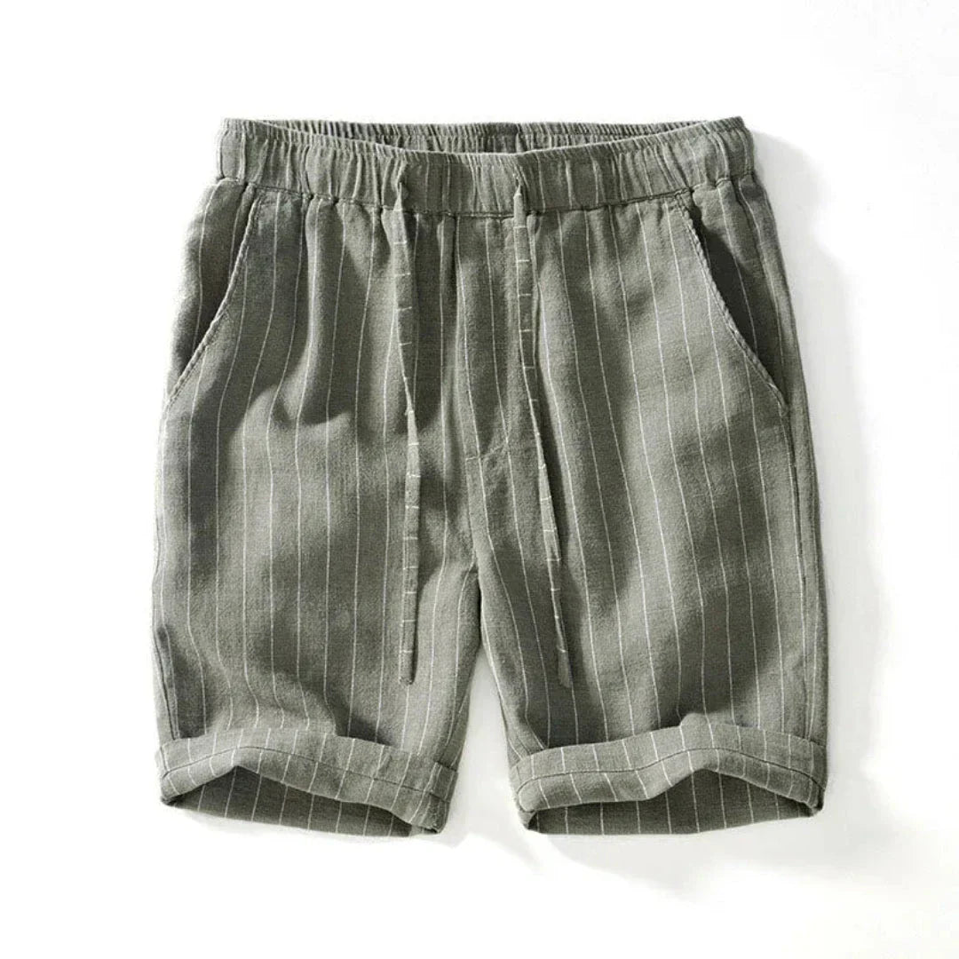 Shorts Homme Lin Coton Mi Long à Cordon Respirants Rayures Plage Confort Quotidien