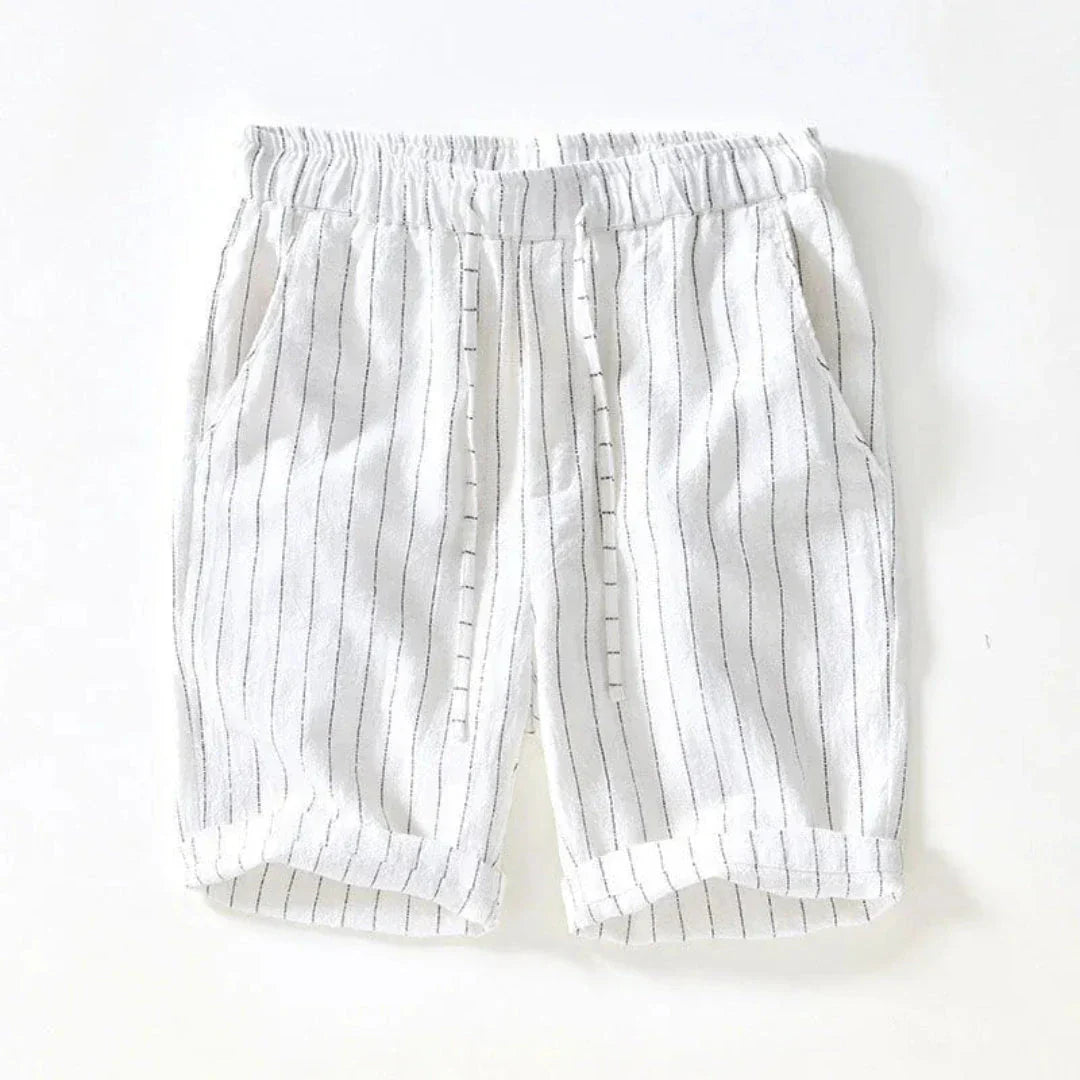 Shorts Homme Lin Coton Mi Long à Cordon Respirants Rayures Plage Confort Quotidien
