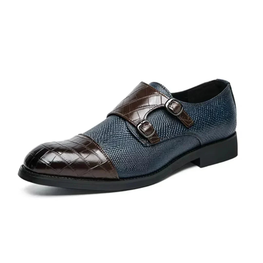 Rafe Astor Chaussures Monk Strap Texture Reptile Fausse Et Panneau Bleu Avec Détails Tissés Pour Élégance Distinctive
