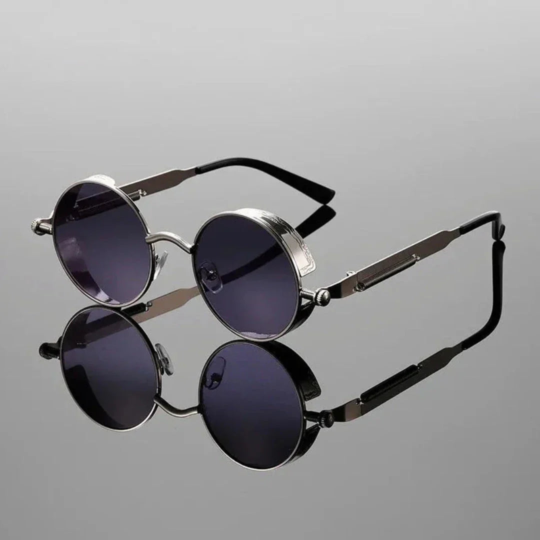 Lunettes De Soleil Rondes Steampunk Raven Avec Détails Métalliques Et Cadre Doré Pour Un Look Rétro Audacieux