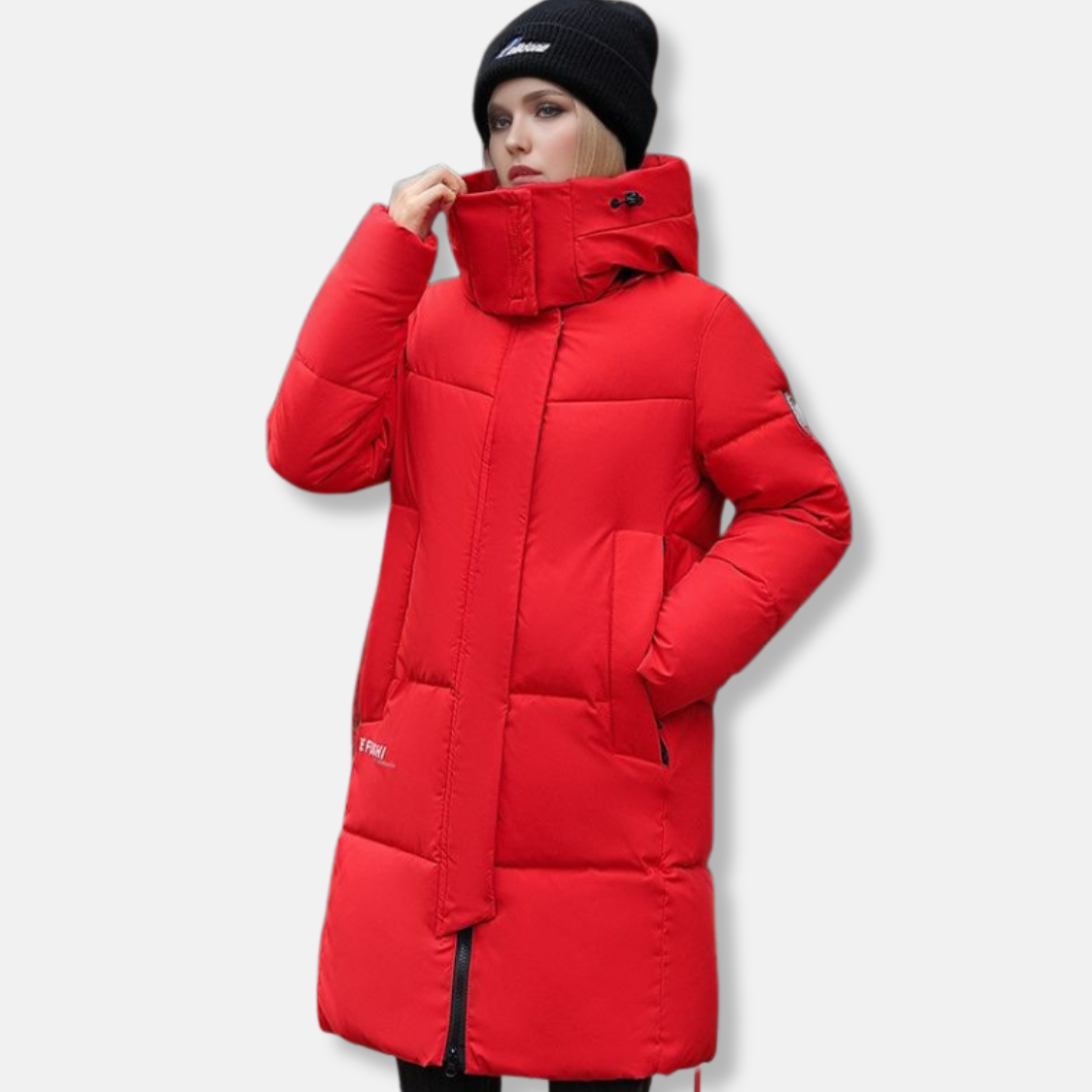 Doudoune Femme Longue Mi Cuisse Avec Capuche Intégrée et Col Haut Pour Hiver Amawinc