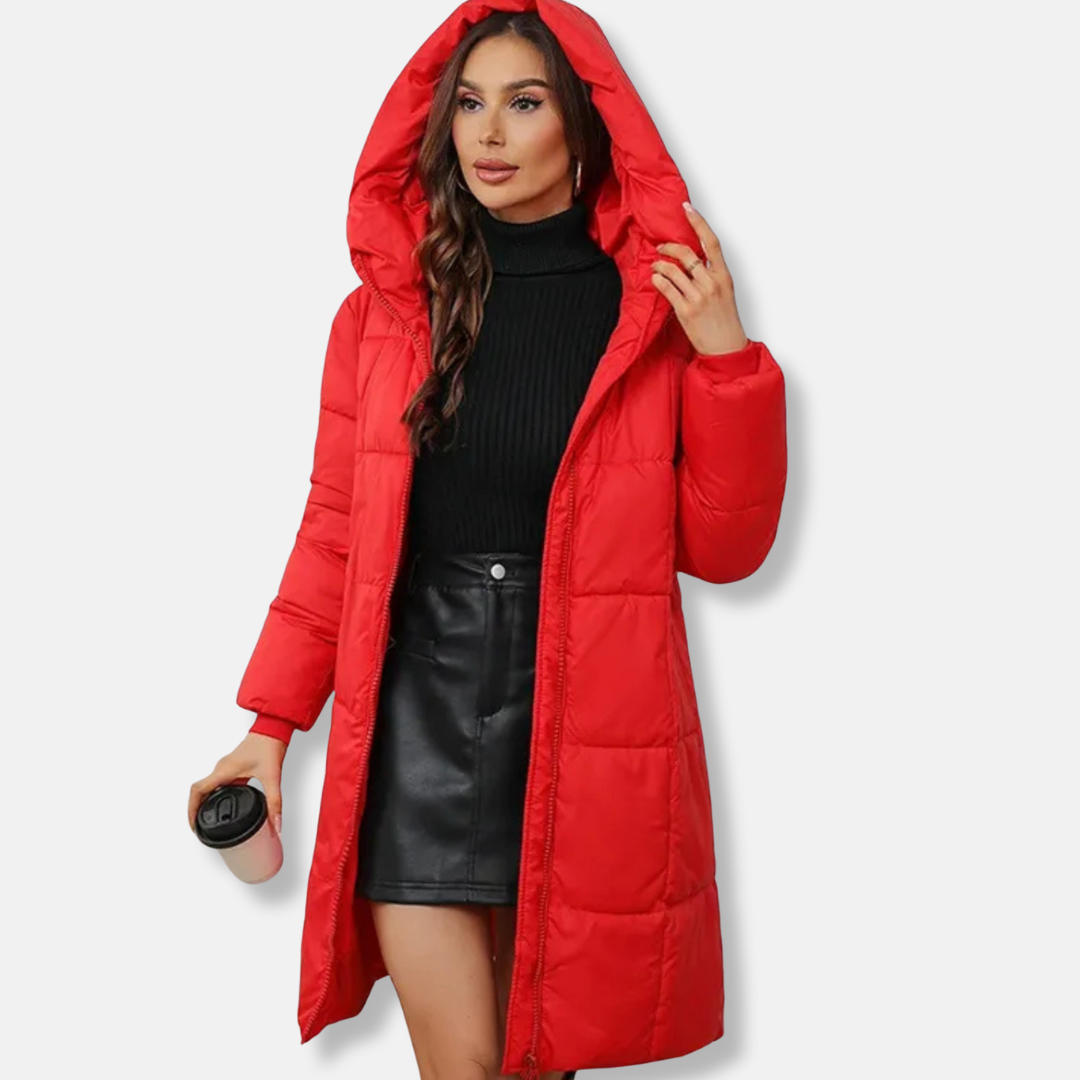 Manteau Matelassé Pour Femme Isolé À Capuche Longueur Au Dessus Du Genou Élégant Et Chaud