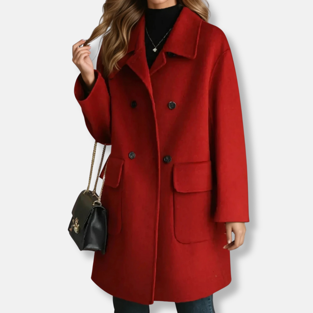 Manteau Femme En Laine Mi-Long Double Boutonnage Revers À Entaille Style Classique Élégant