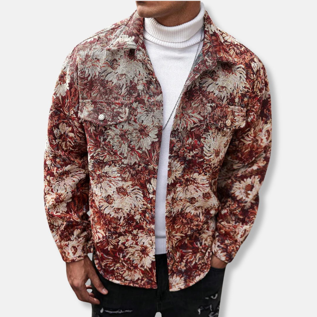 Veste Homme Jacquard Floral À Texture Tissée Décontractée Style Utilitaire Pour Le Quotidien