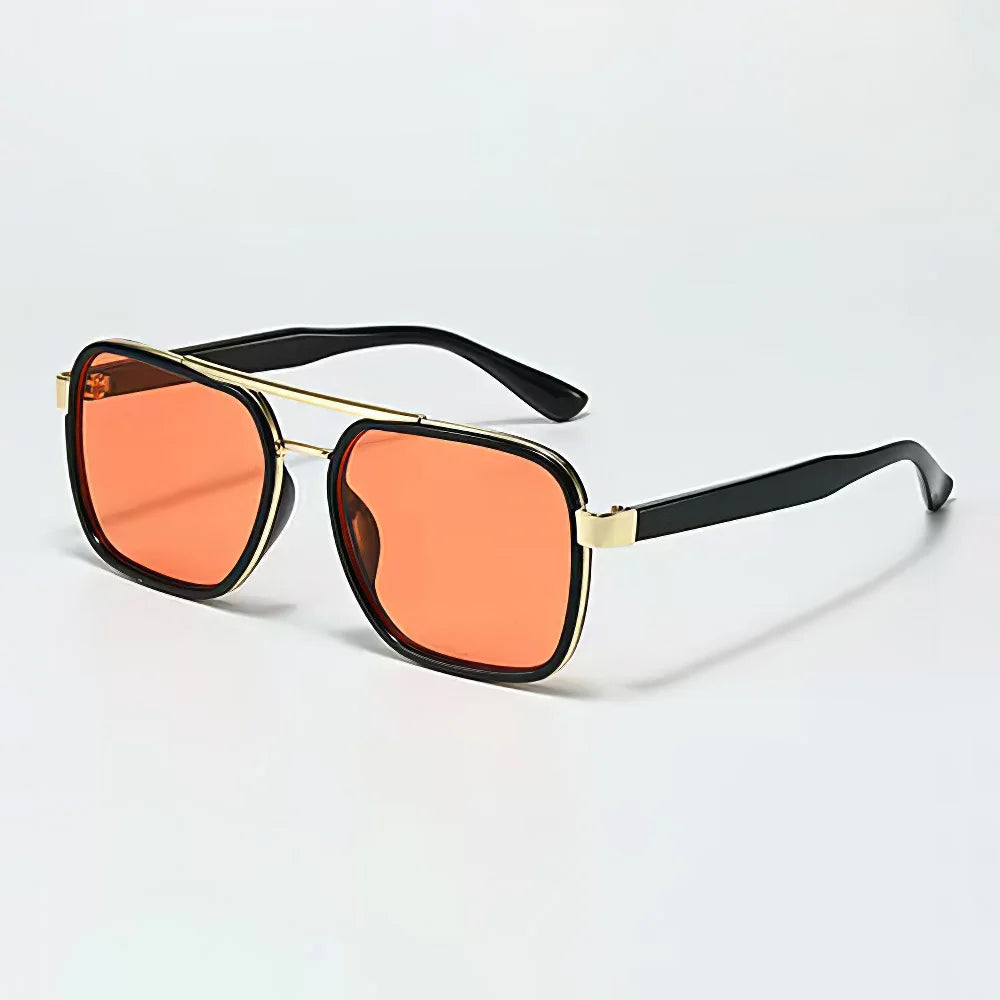Lunettes De Soleil Regent Luxe Carré Doré Cadre Fin Avec Branches Tortue Verres Foncés Léger Et Confortable