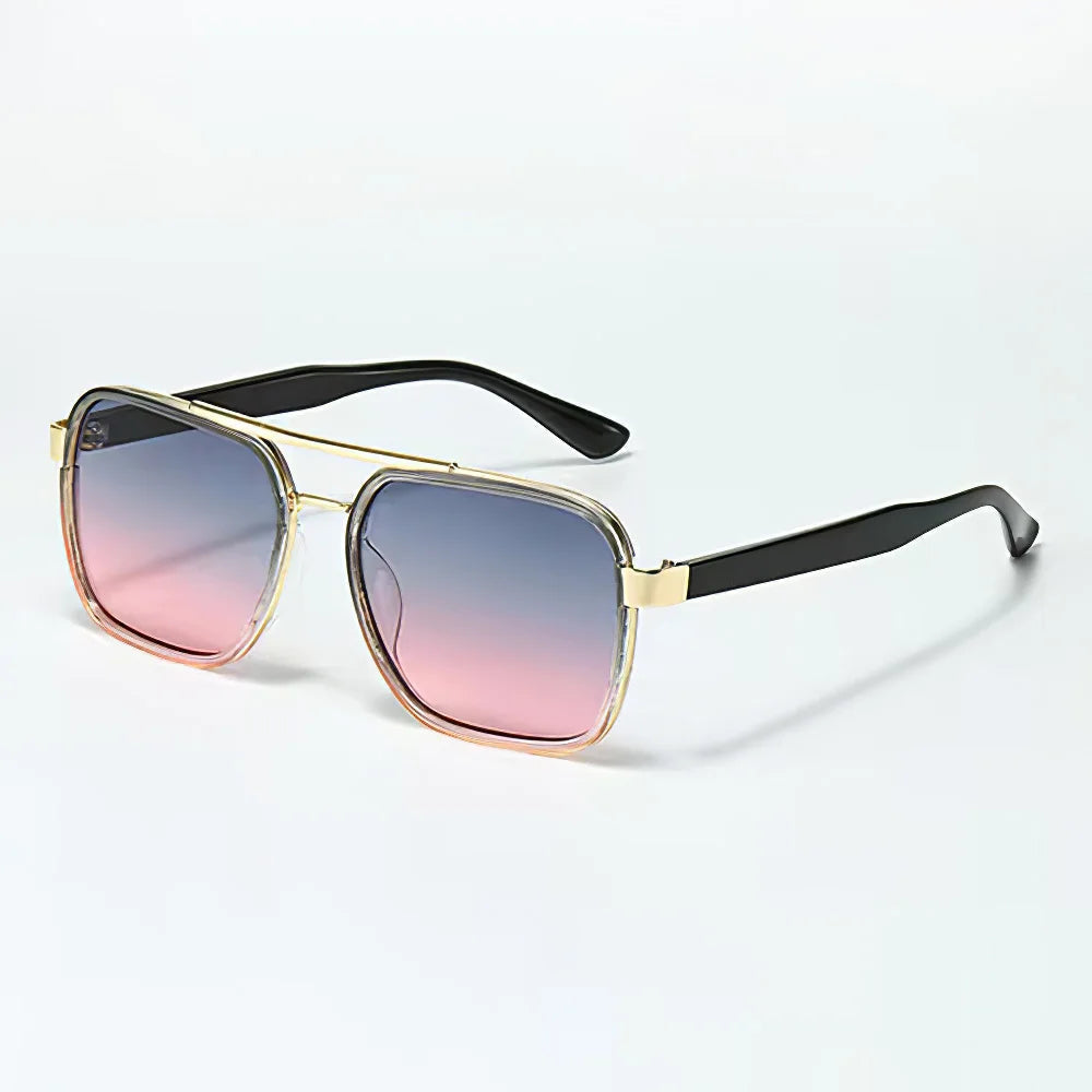 Lunettes De Soleil Regent Luxe Carré Doré Cadre Fin Avec Branches Tortue Verres Foncés Léger Et Confortable