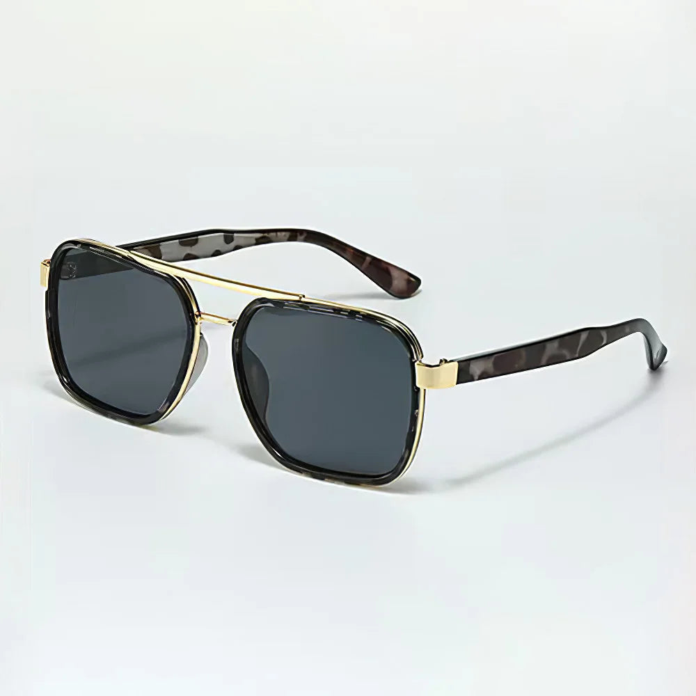 Lunettes De Soleil Regent Luxe Carré Doré Cadre Fin Avec Branches Tortue Verres Foncés Léger Et Confortable
