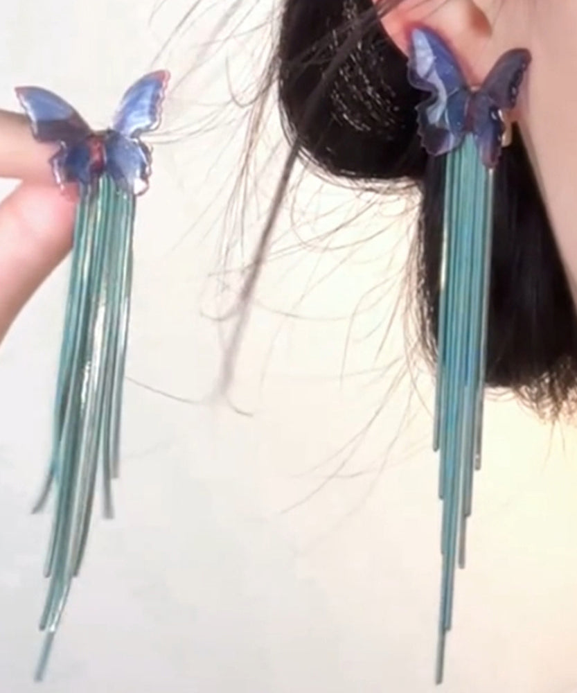 Boucles d'oreilles pendantes à pampilles et chaîne papillon en perles acryliques vertes - Amawinc