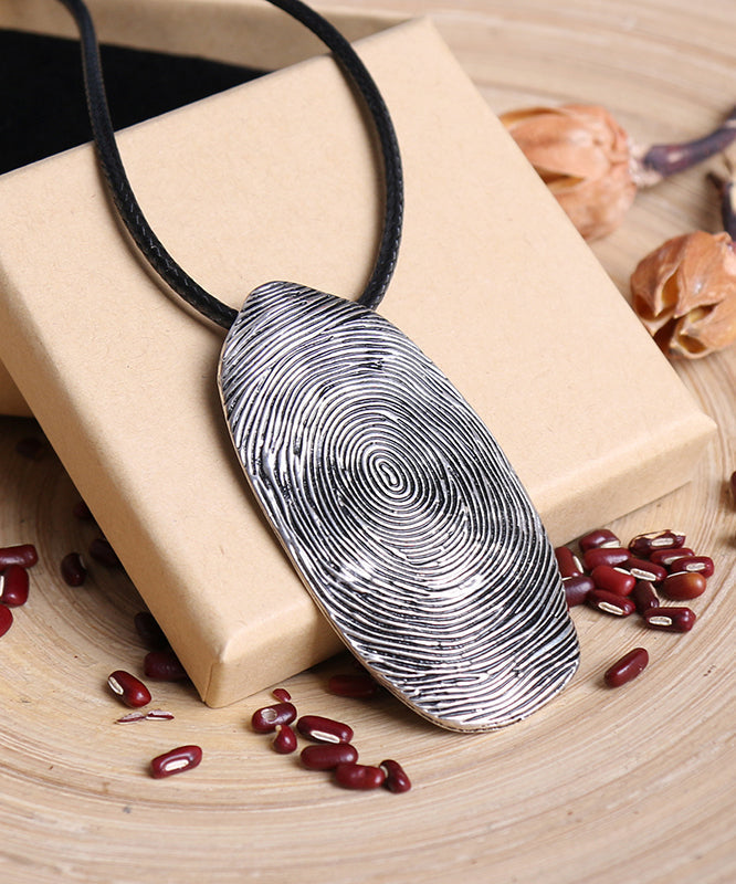 Collier pendentif anneau annuel en alliage tissé à la main noir rétro - Amawinc