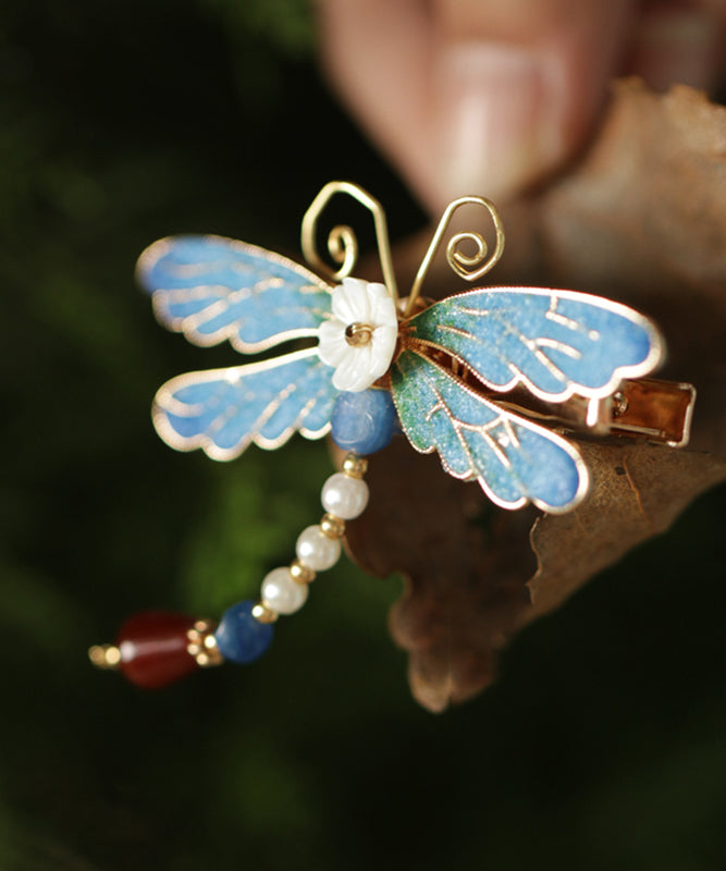 Épingle à cheveux rétro en alliage de cuivre bleu et émail agate perle - Amawinc