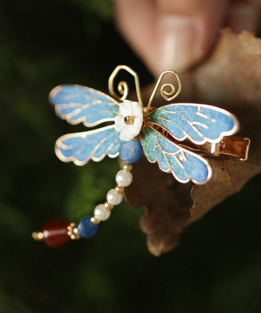 Épingle à cheveux rétro en alliage de cuivre bleu et émail agate perle - Amawinc