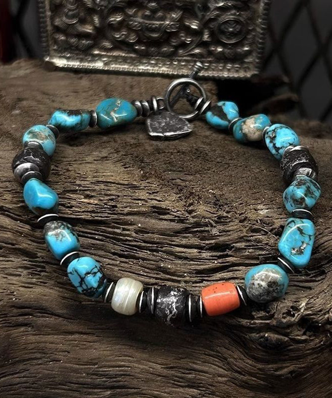 Bracelet à breloques rétro en argent sterling bleu avec perles colorées - Amawinc