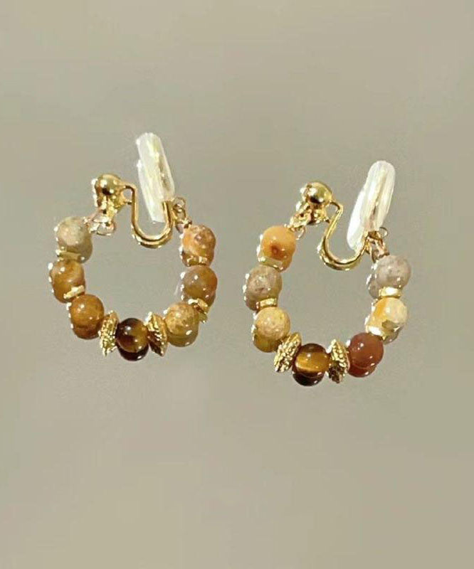 Boucles d'oreilles créoles brisées œil de tigre rétro en cuivre brun surdoré - Amawinc