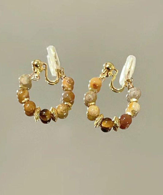 Boucles d'oreilles créoles brisées œil de tigre rétro en cuivre brun surdoré - Amawinc