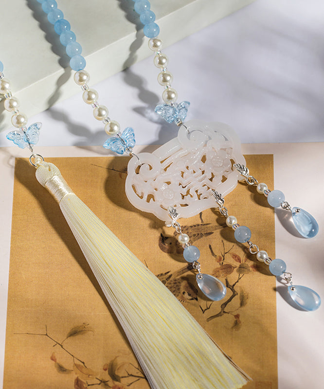 Collier pendentif pompon en résine émaillée de couleur perle, style rétro, en cuivre colorblock surdoré - Amawinc
