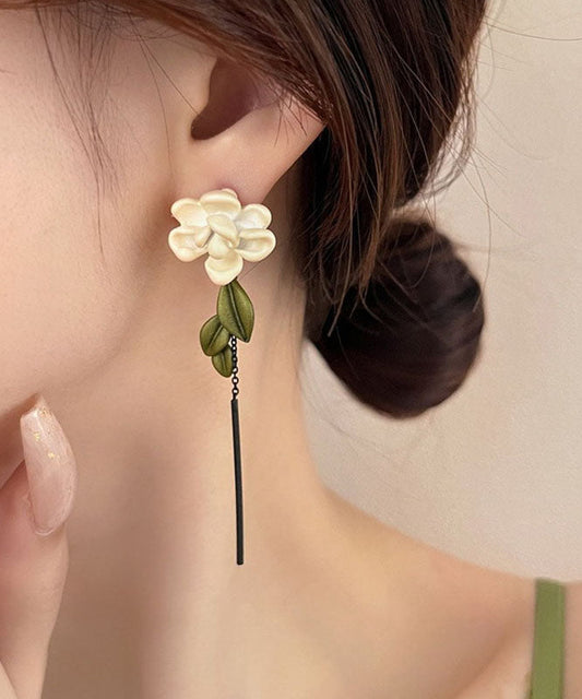 Boucles d'oreilles pendantes Gardenia en alliage d'argent sterling, style rétro colorblock - Amawinc