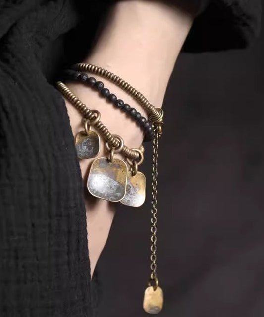 Bracelet à breloques rétro en perles de cuivre pour hommes, design unisexe - Amawinc