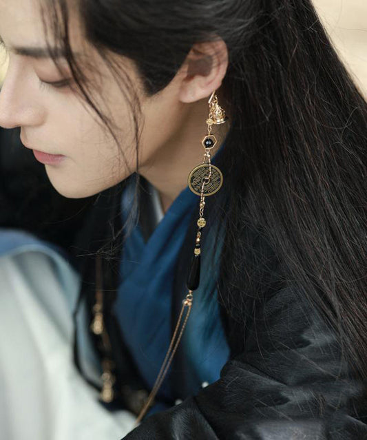 Boucles d'oreilles pendantes rétro en perles de verre et cuivre doré, pièces de cuivre et pompons - Amawinc