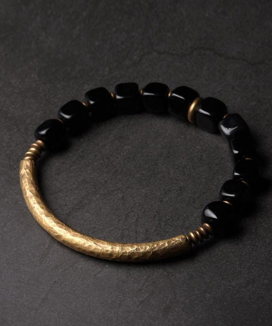 Bracelet rétro en obsidienne dorée et cuivre - Amawinc